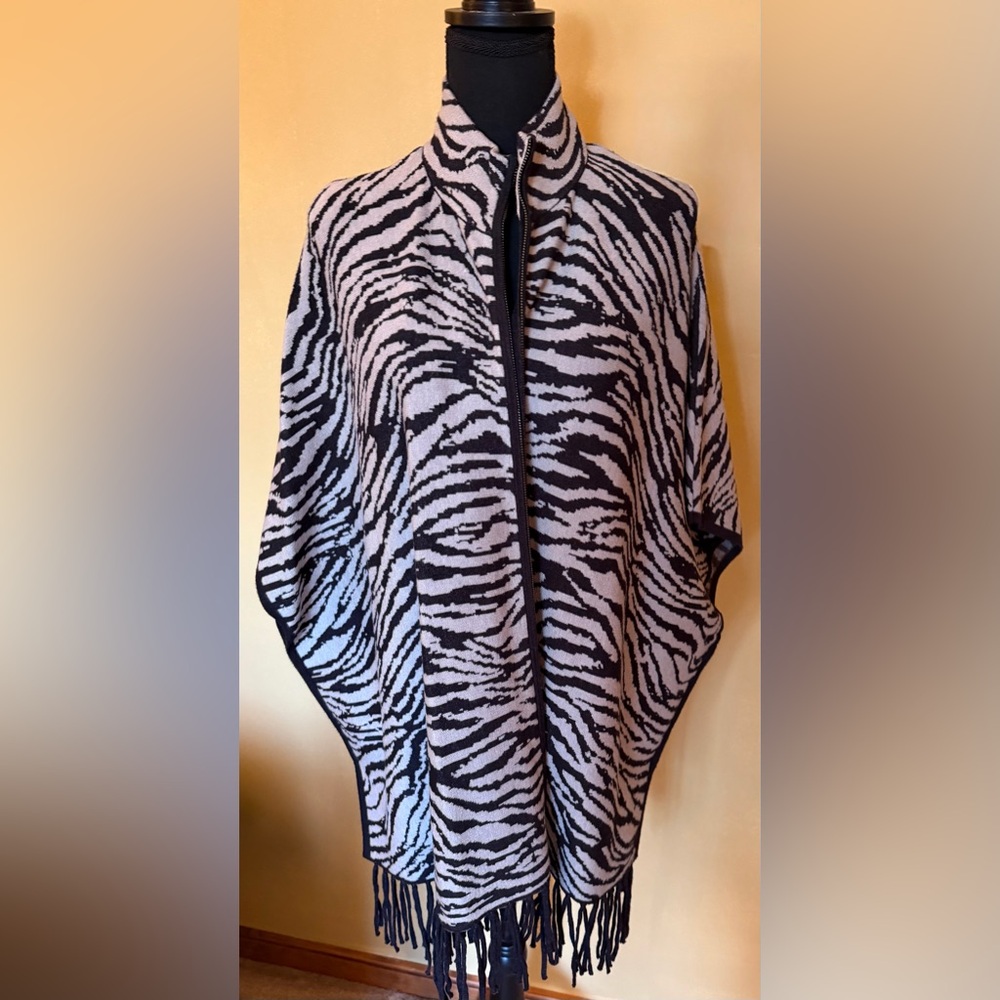 Zebra Print Fringe Shawl